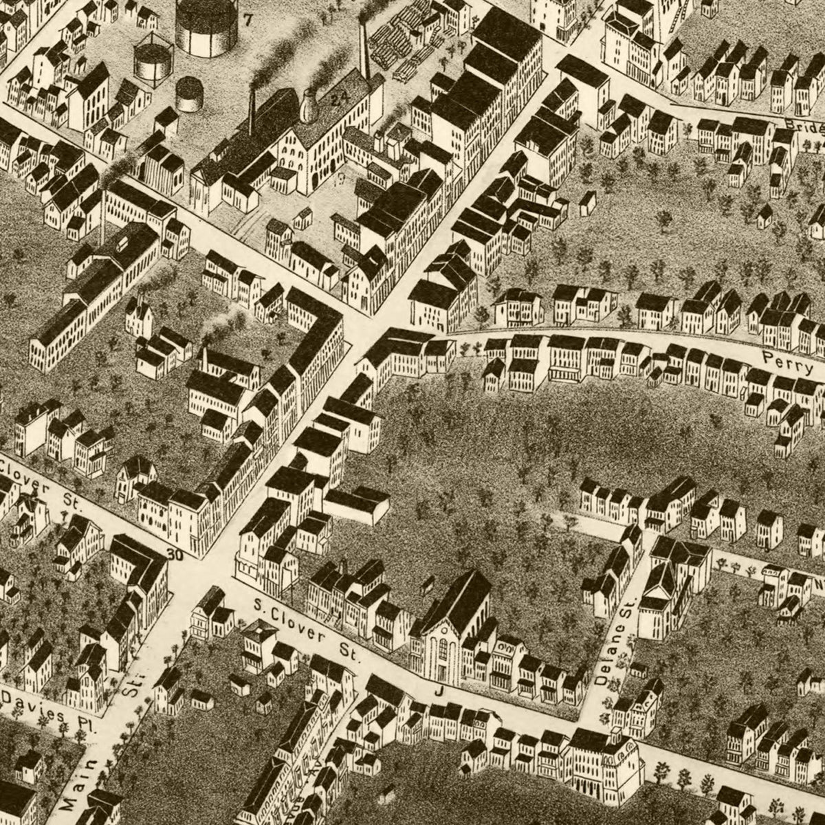 Restored historic details from the 1874 city map of Poughkeepsie, New York