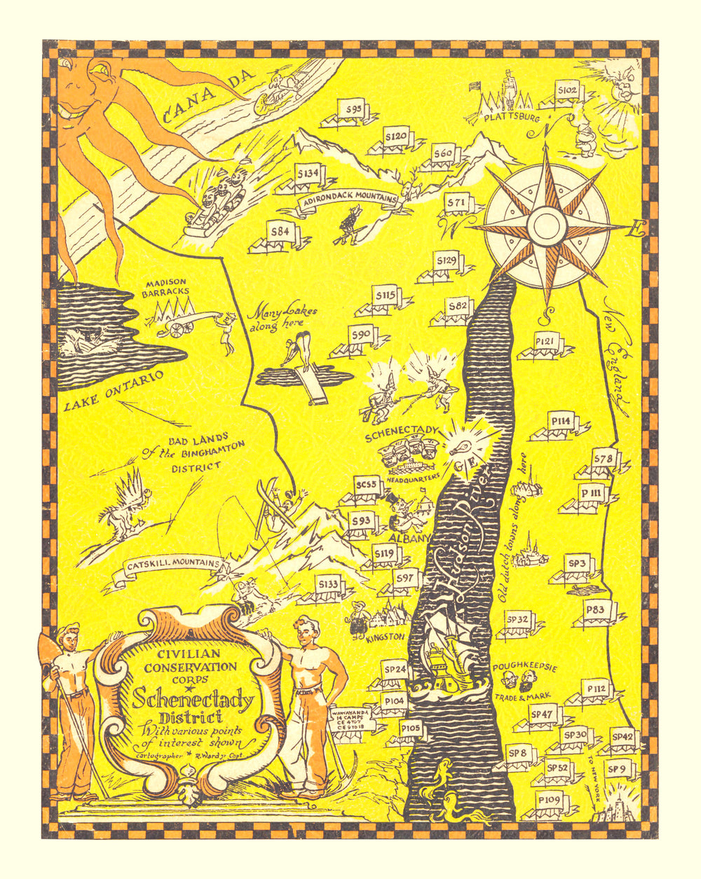 Vintage Map of Civilian Conservation Corp Schenectady District, 1937 print style example