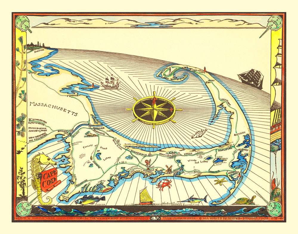 Vintage Map of Cape Cod, 1938 print style example