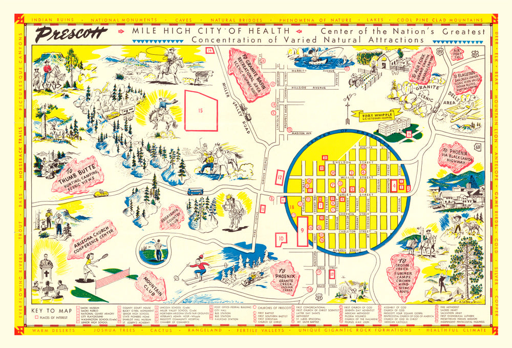 Vintage Map of Prescott, Arizona 1950 print style example