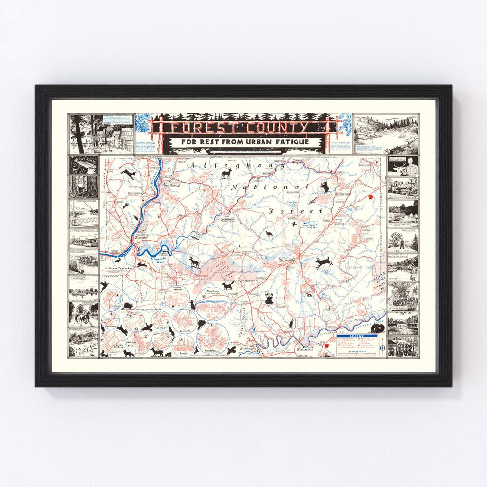 Forest County Vintage Map 1957
