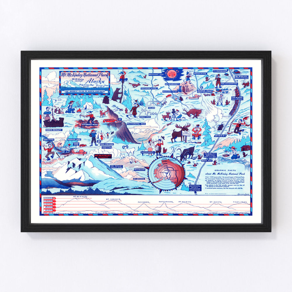Mt. McKinley National Park Vintage Map 1937