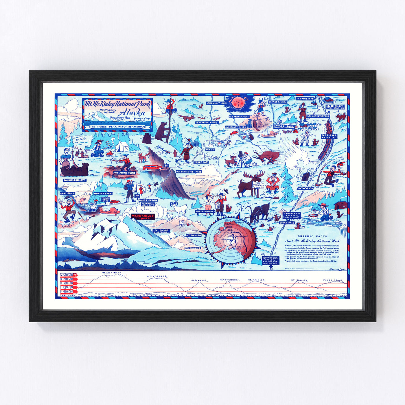 Mt. McKinley National Park Vintage Map 1937