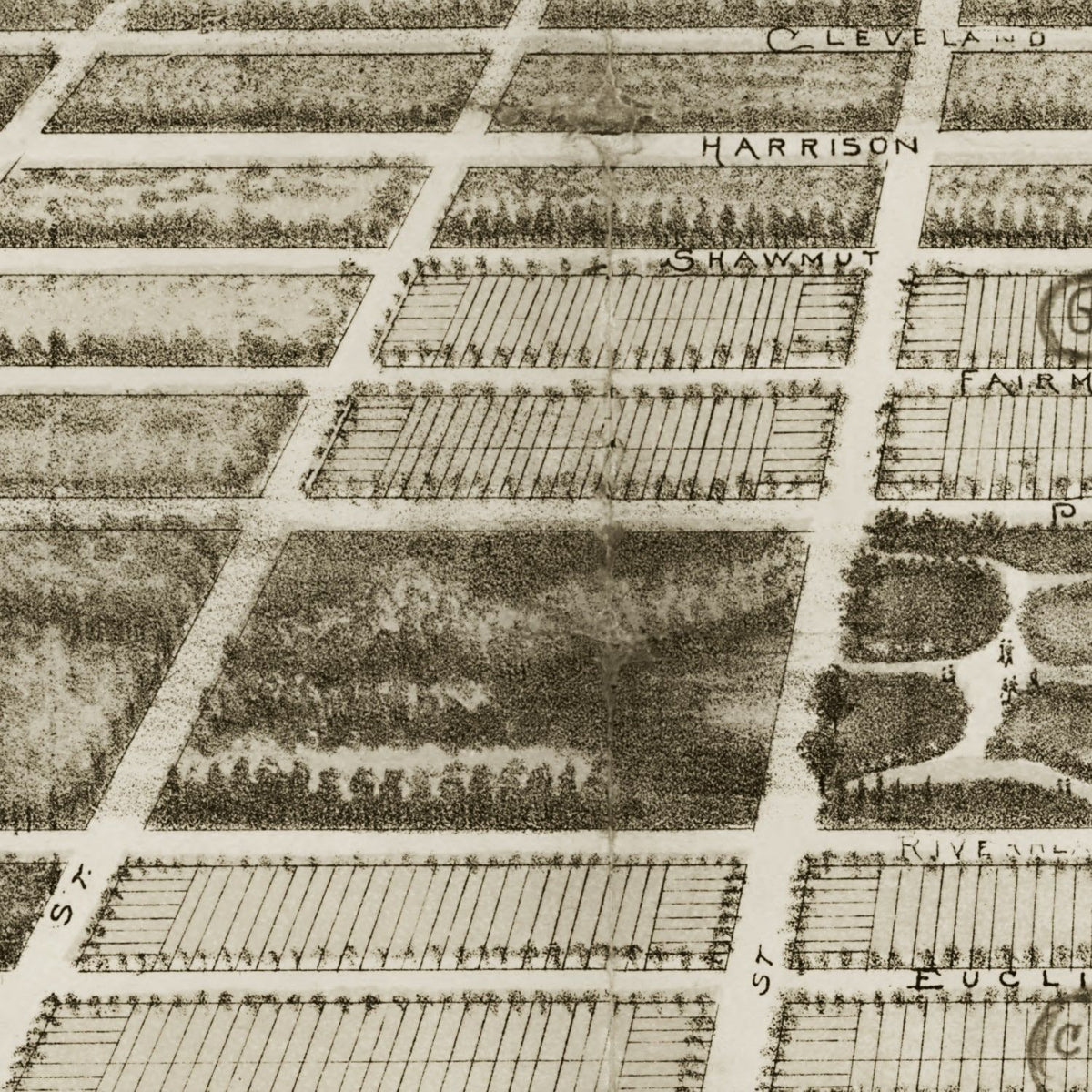 Restored historic details from the 1890 city map of Riverhead, New York