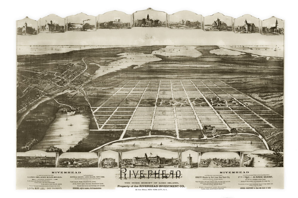 Vintage Map of Riverhead, New York 1890 print style example