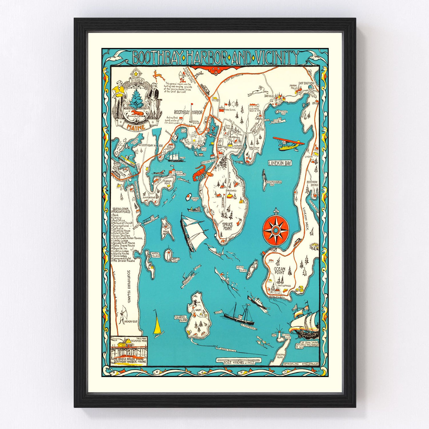 Boothbay Harbor Vintage Map 1931