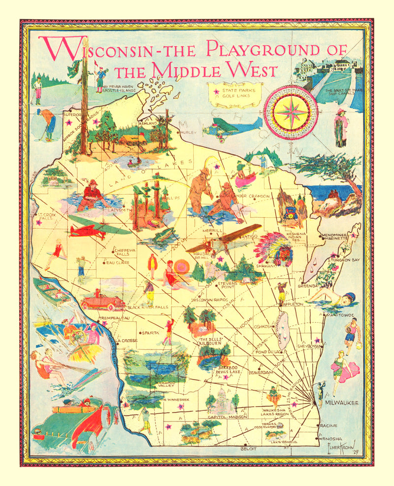 Size comparison using Vintage Map of Wisconsin 1929