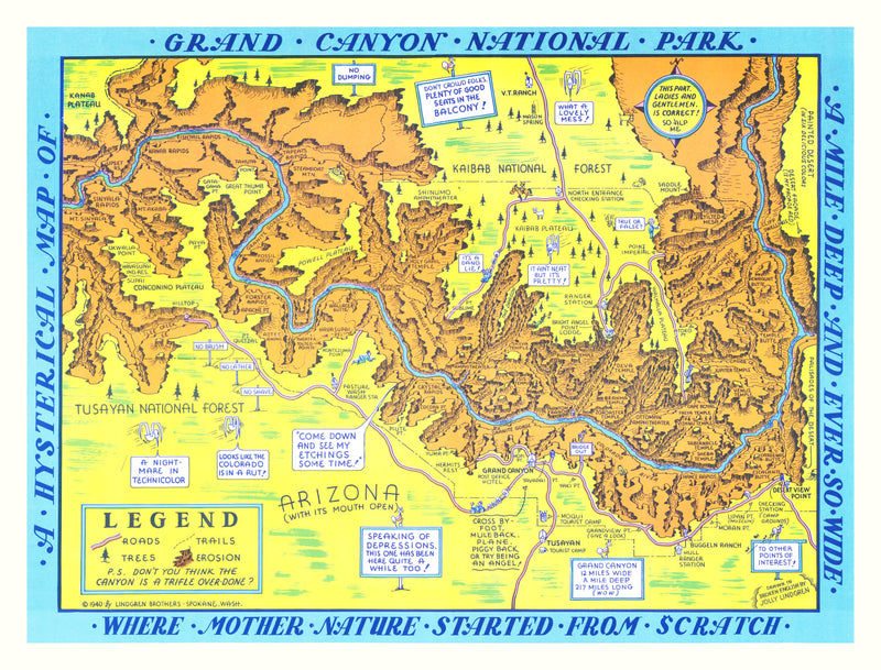Size comparison using Vintage Map of Grand Canyon National Park, 1940