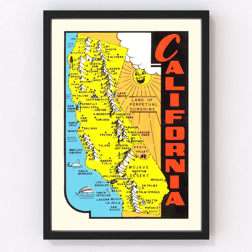 California Vintage Map 1950