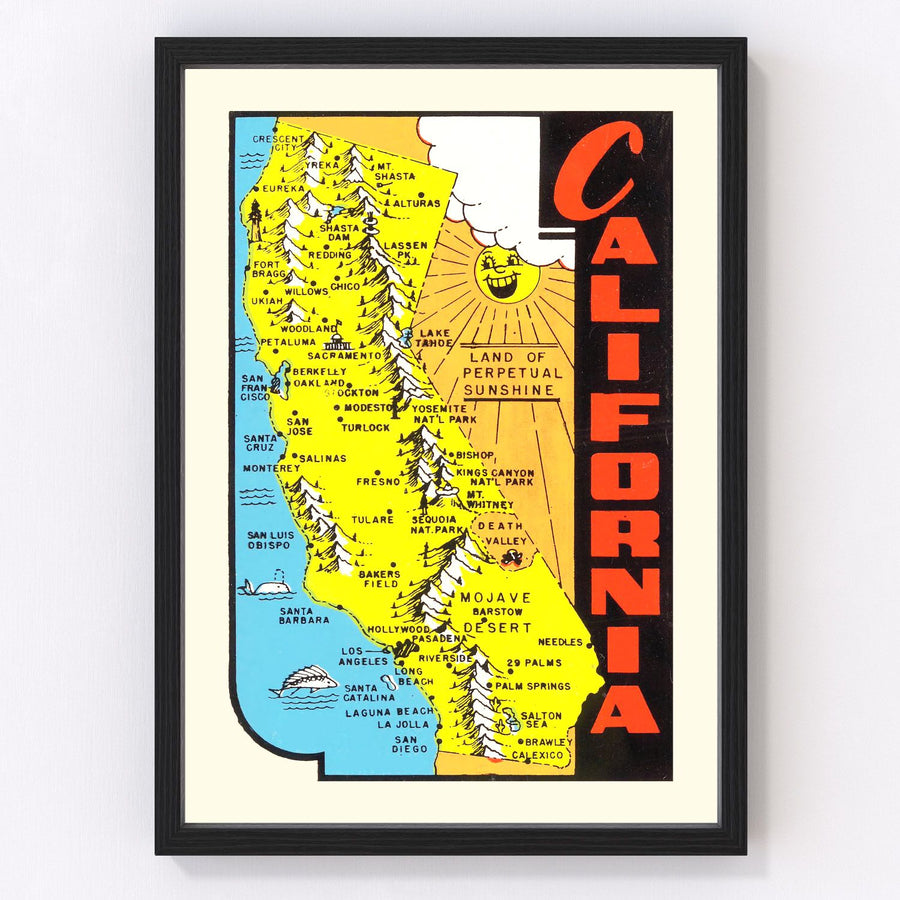 California Vintage Map 1950