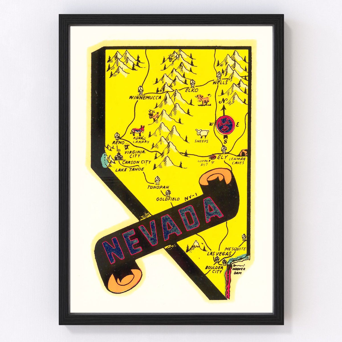 Nevada Vintage Map 1950