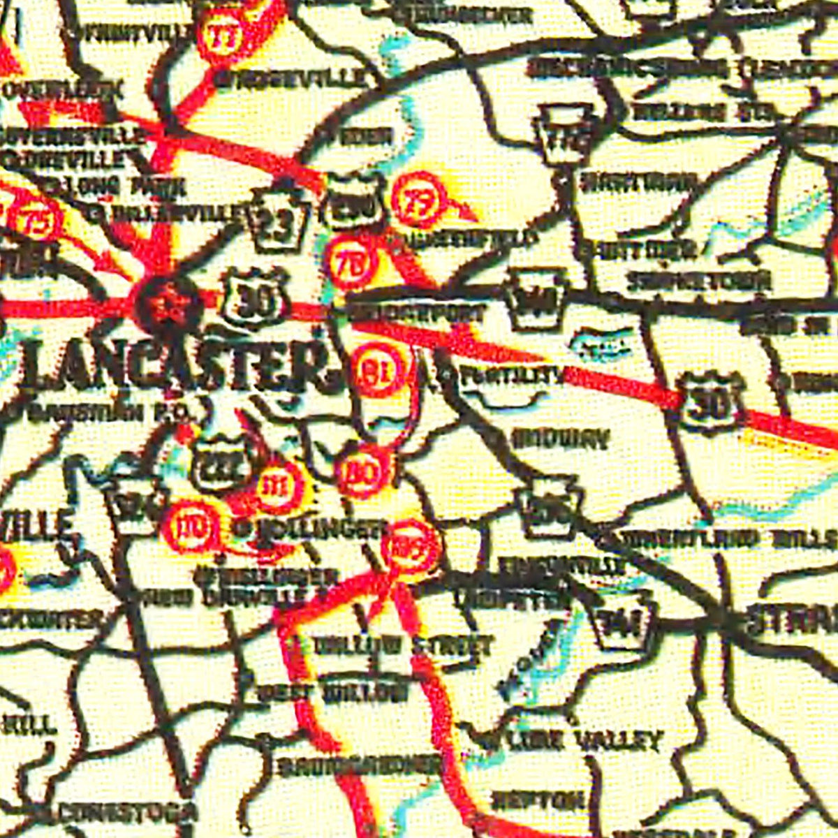 Restored historic details from the 1955 county map of Lancaster County, Pennsylvania