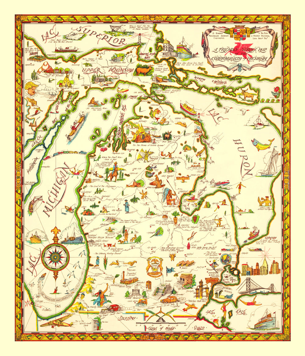 Vintage Map of Michigan 1940 print style example