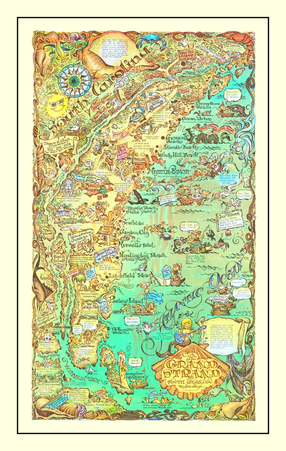 Vintage Map of The Grand Strand of South Carolina, 1972 print style example