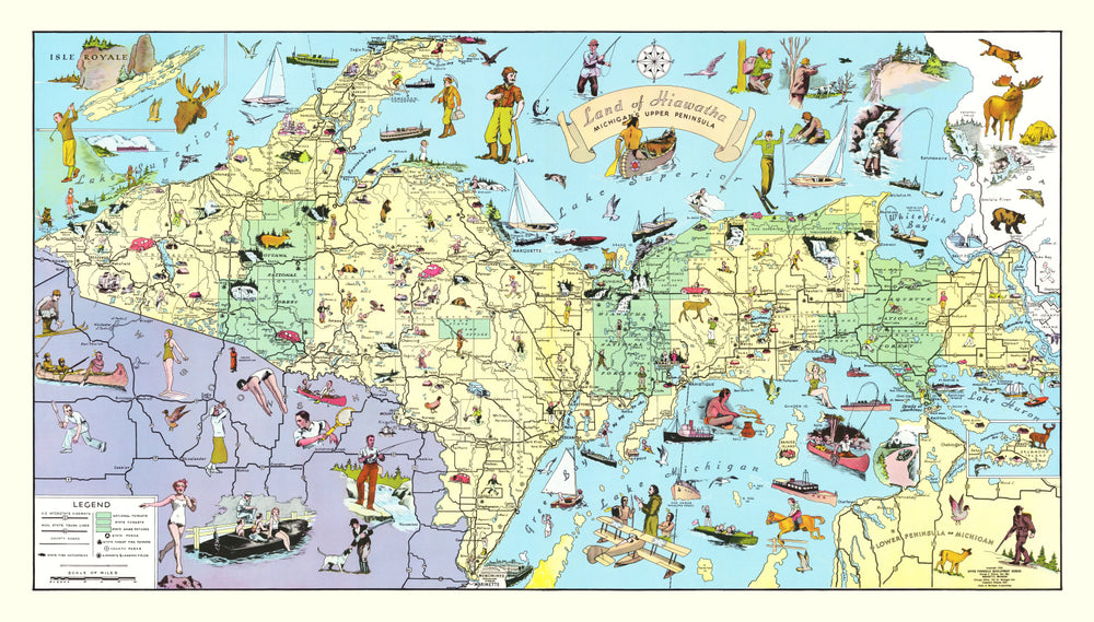 Vintage Map of Upper Peninsula of Michigan, 1935 print style example