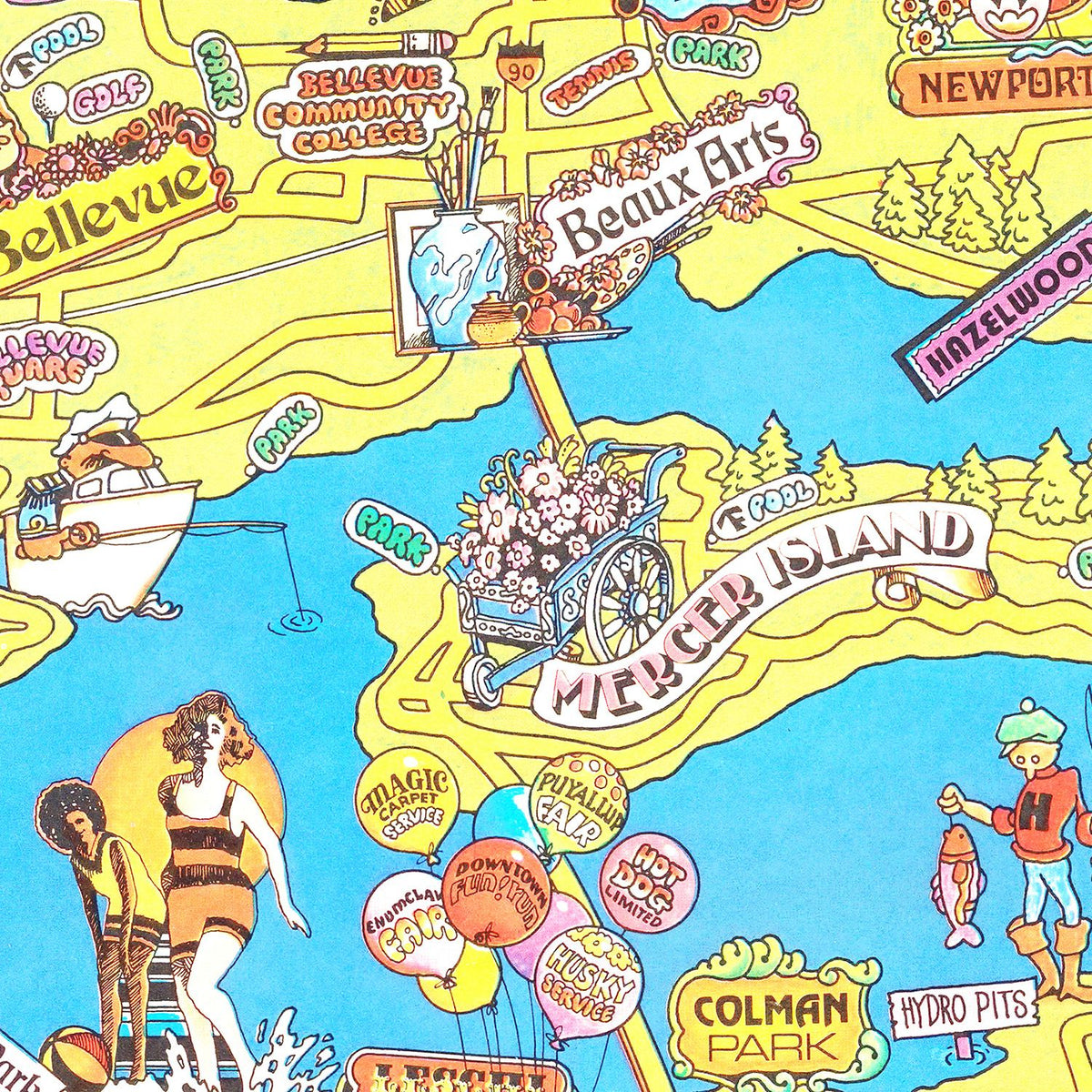 Restored historic details from the 1974 city map of Seattle, Washington