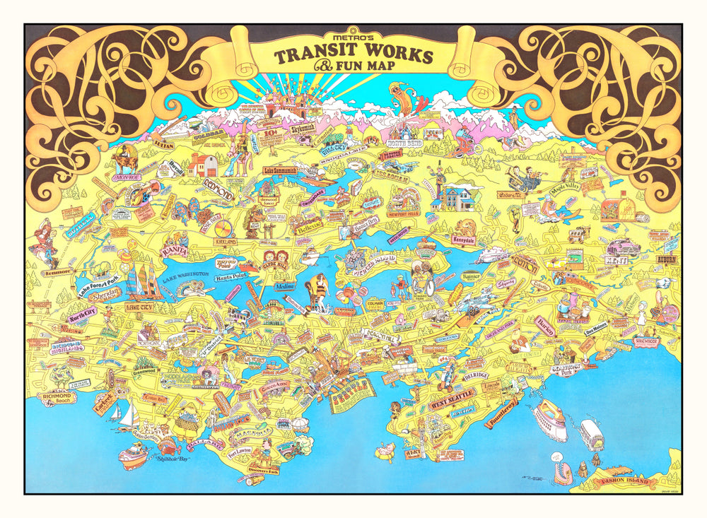 Vintage Map of Seattle, Washington 1974 print style example