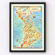 Flying Clipper Ships of the Americas Vintage Map 1941