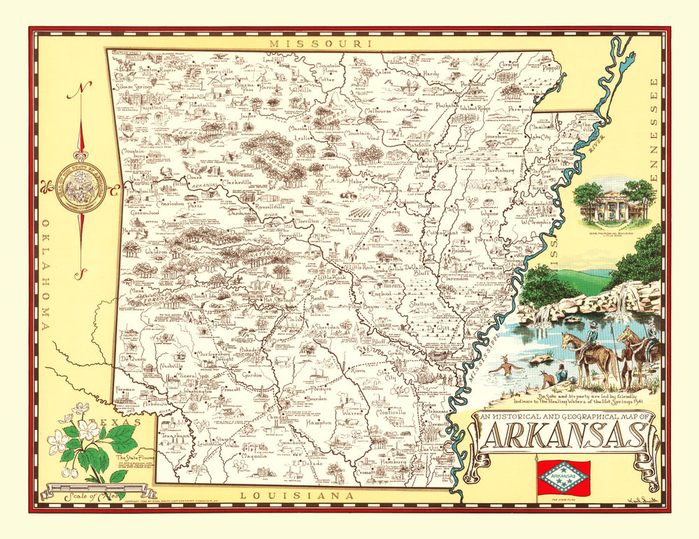 Vintage Map of Arkansas 1938 print style example