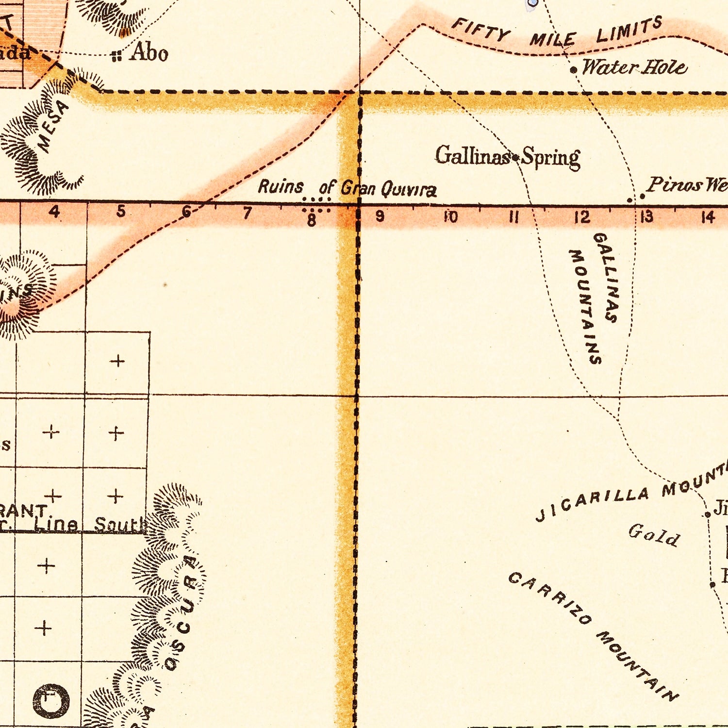 Restored historic details from the 1876 state map of County, New Mexico
