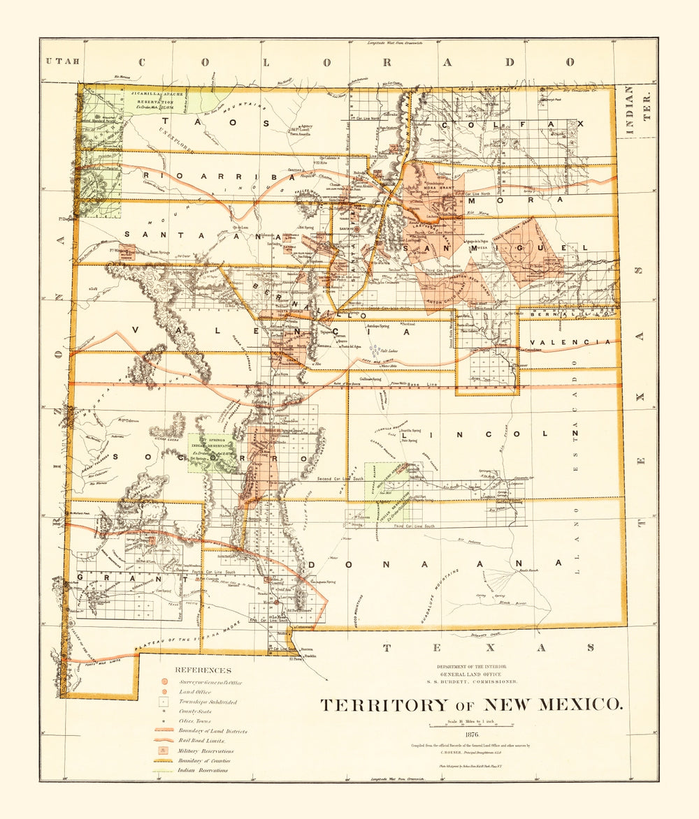Vintage Map of New Mexico 1876 print style example