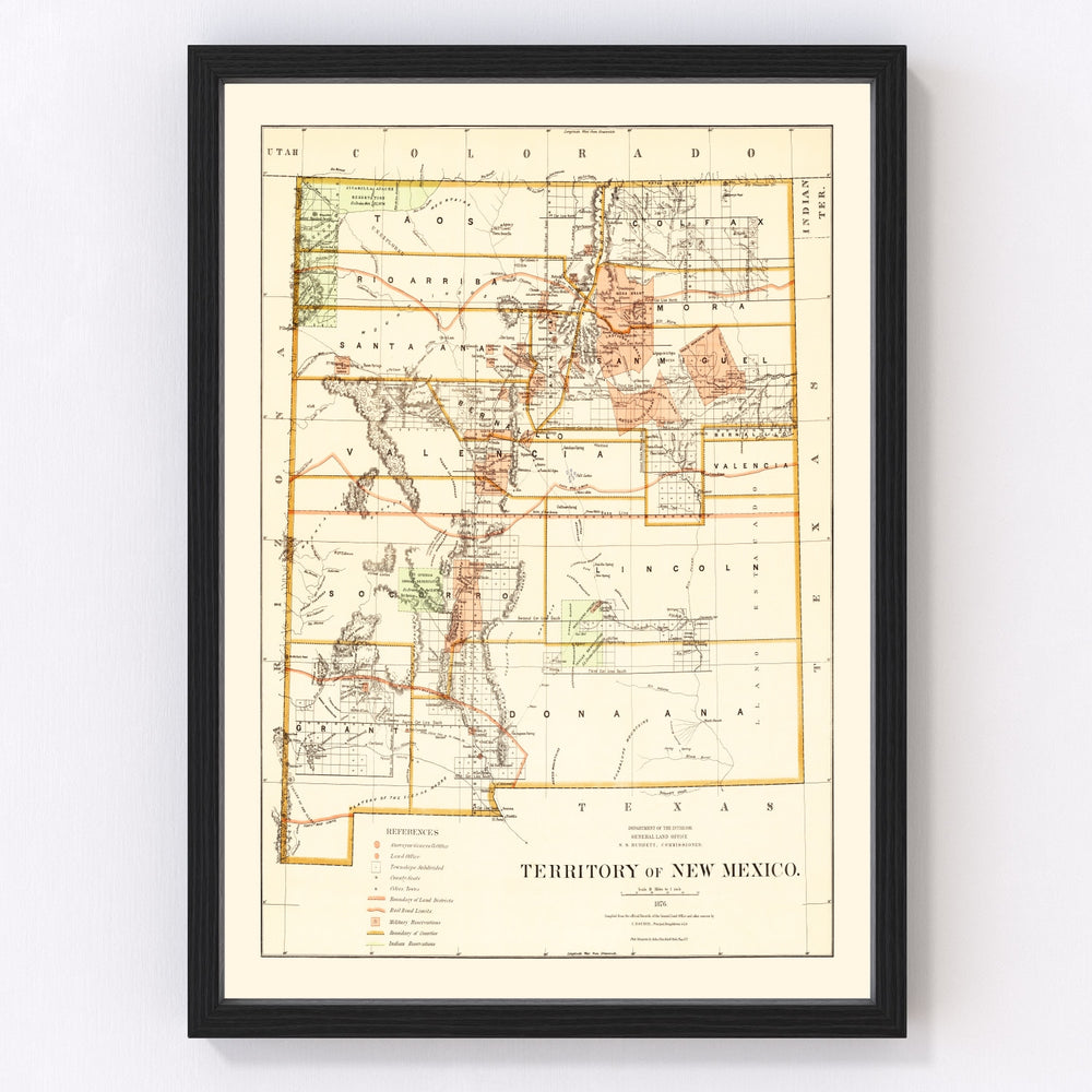 New Mexico Vintage Map 1876
