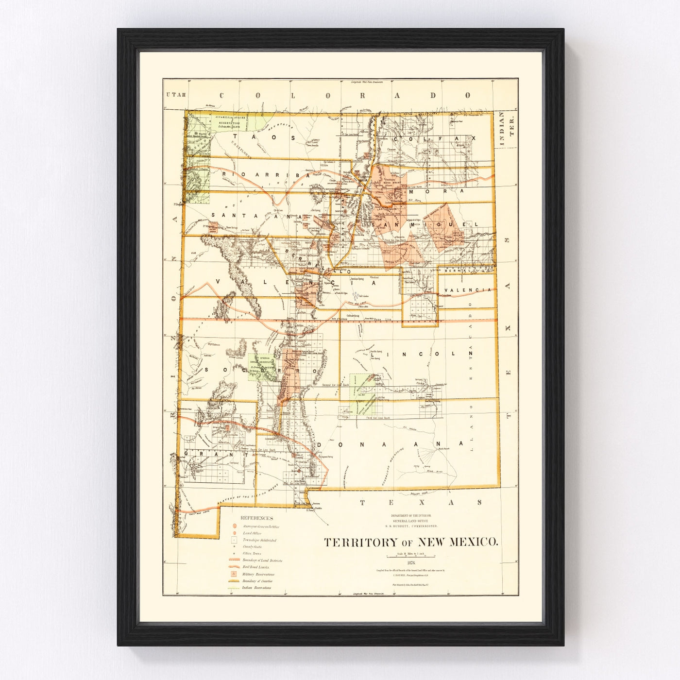 New Mexico Vintage Map 1876