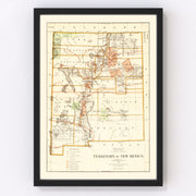 New Mexico Vintage Map 1876