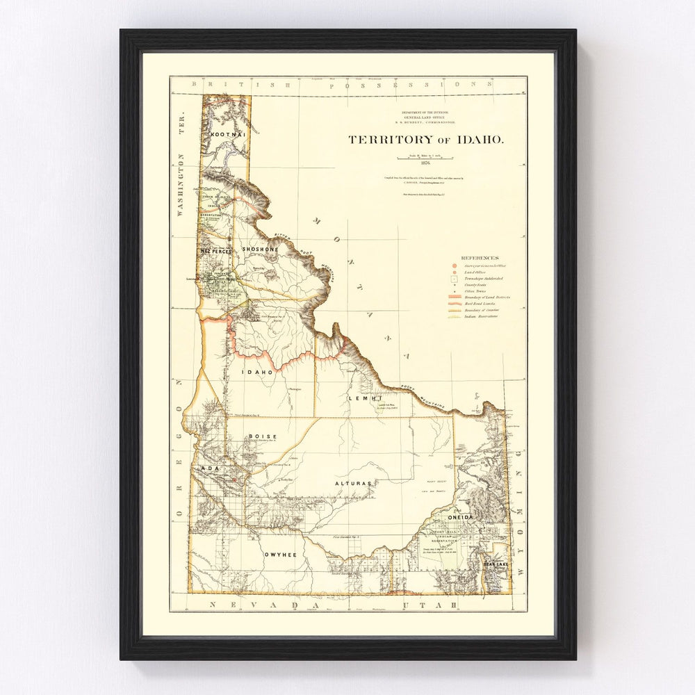 Idaho Vintage Map 1876