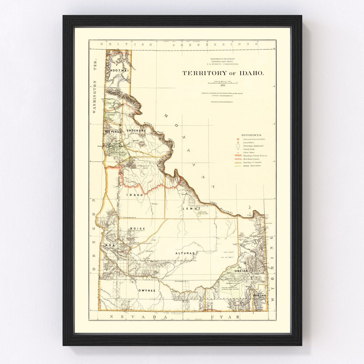 Idaho Vintage Map 1876