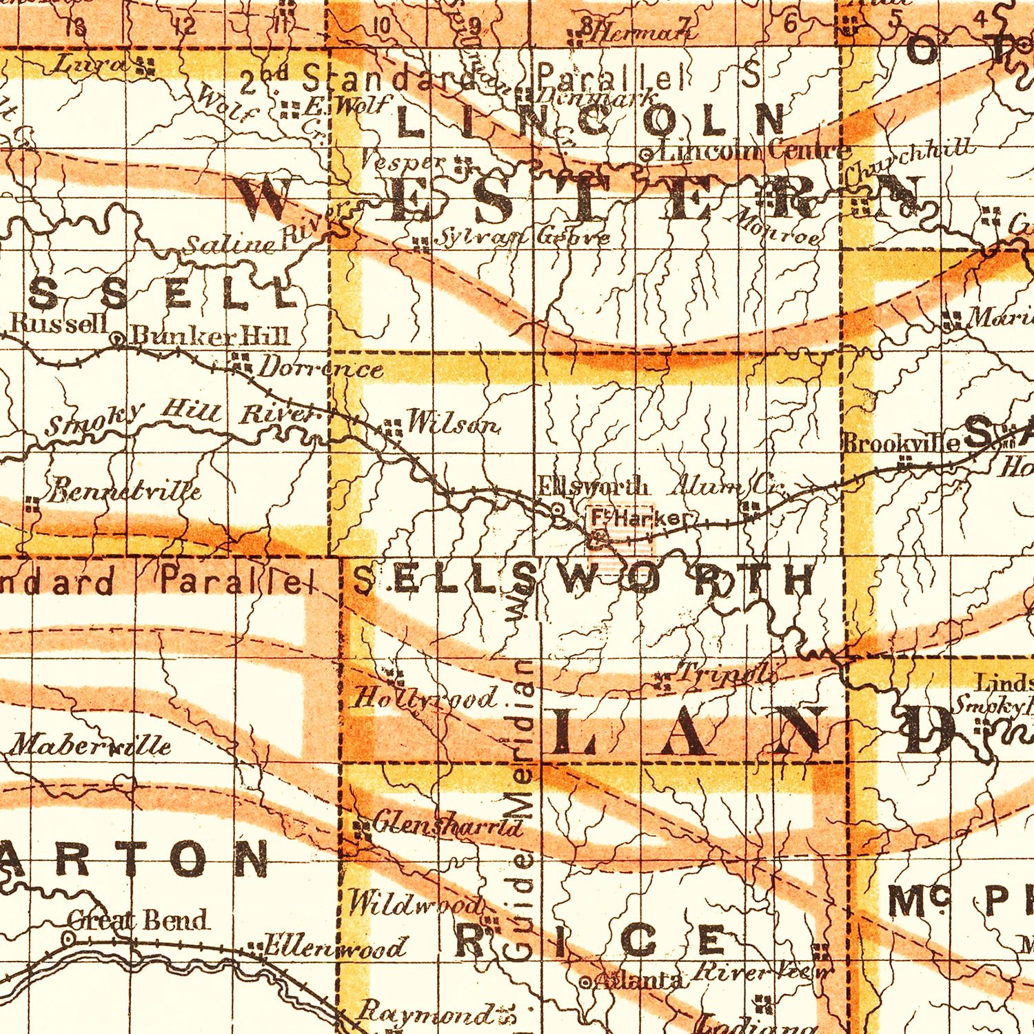 Restored historic details from the 1876 state map of County, Kansas