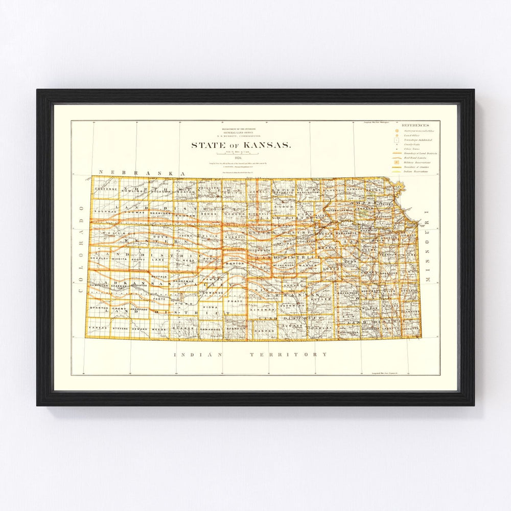 Kansas Vintage Map 1876