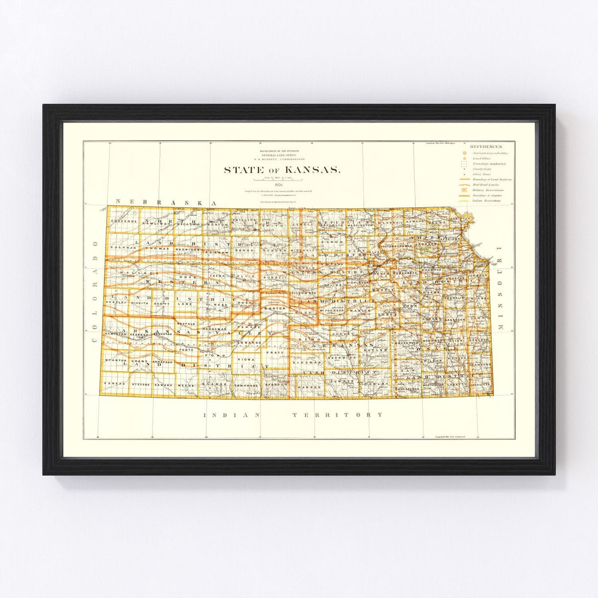 Kansas Vintage Map 1876