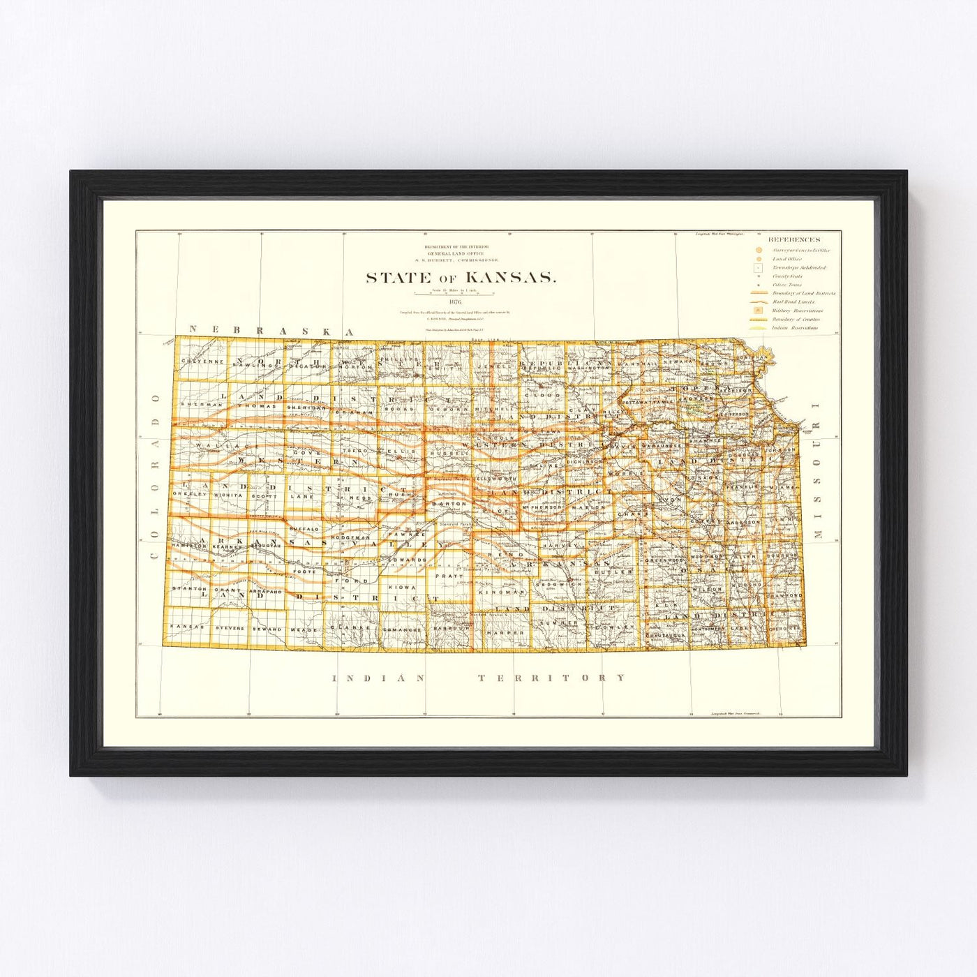 Kansas Vintage Map 1876