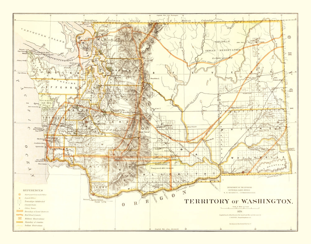 Vintage Map of Washington 1876 print style example
