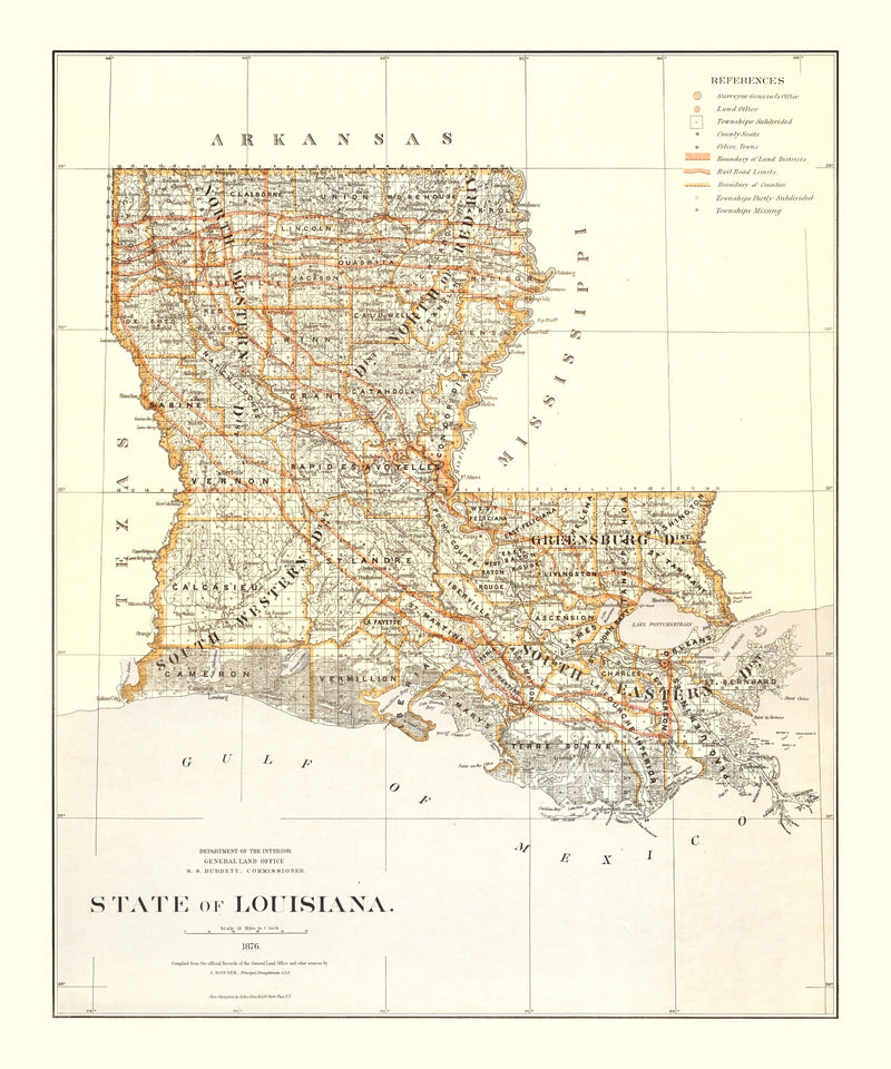 Size comparison using Vintage Map of Louisiana 1876