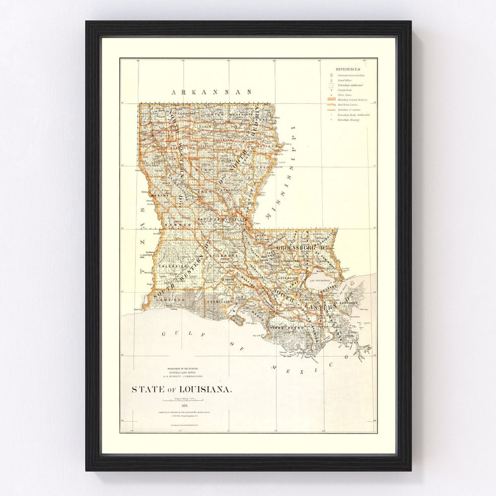 Louisiana Vintage Map 1876