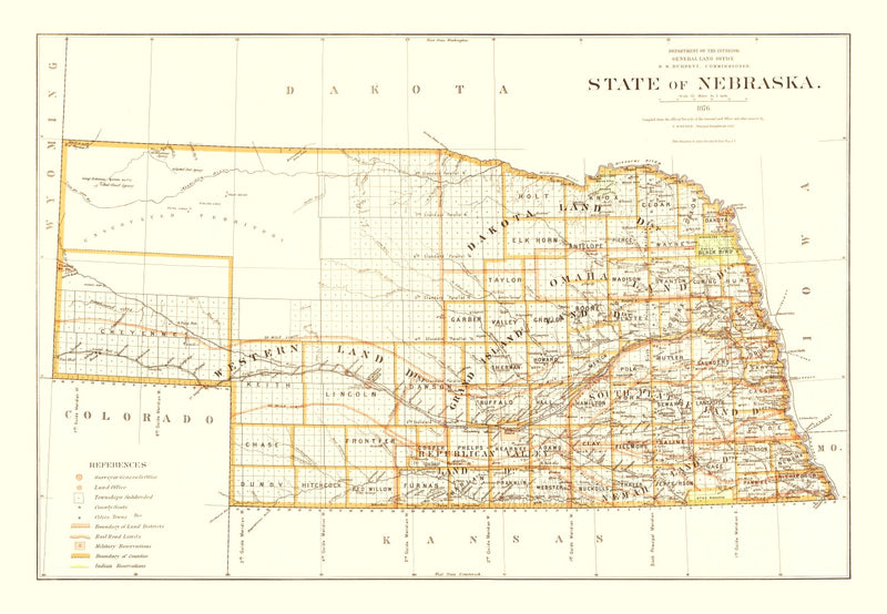Size comparison using Vintage Map of Nebraska 1876