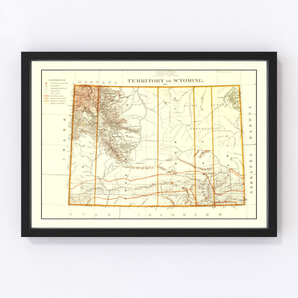 Wyoming Vintage Map 1876