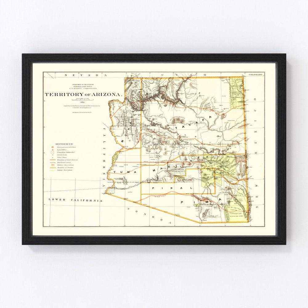 Arizona Vintage Map 1876