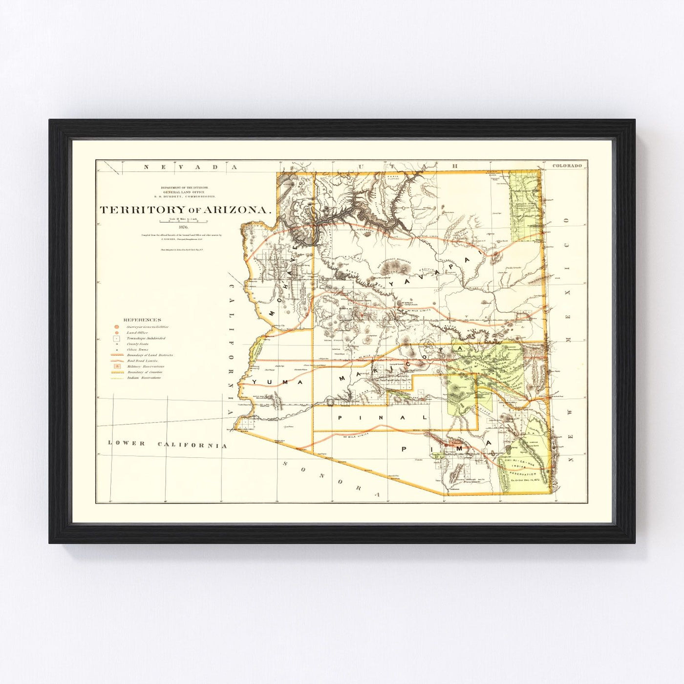Arizona Vintage Map 1876
