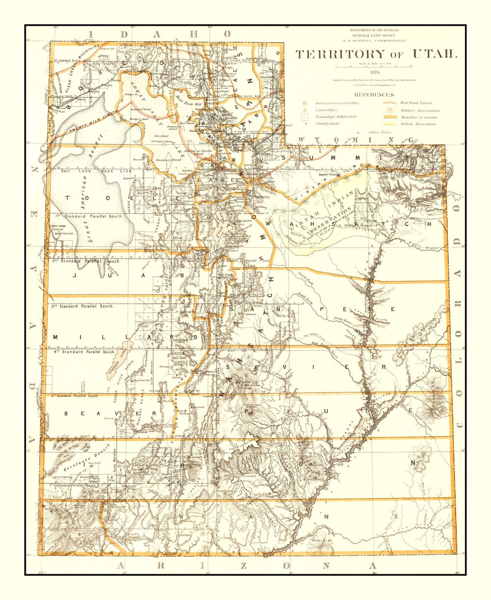 Vintage Map of Utah 1876 print style example