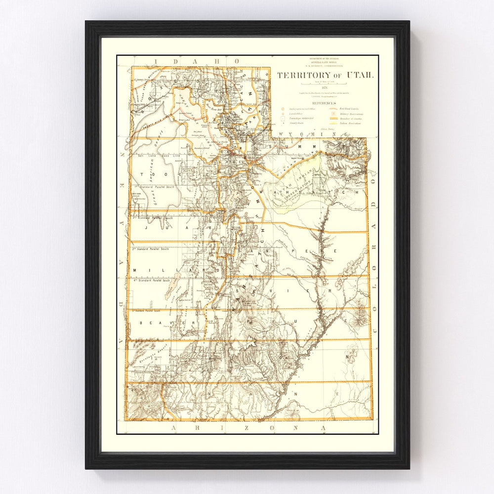 Utah Vintage Map 1876