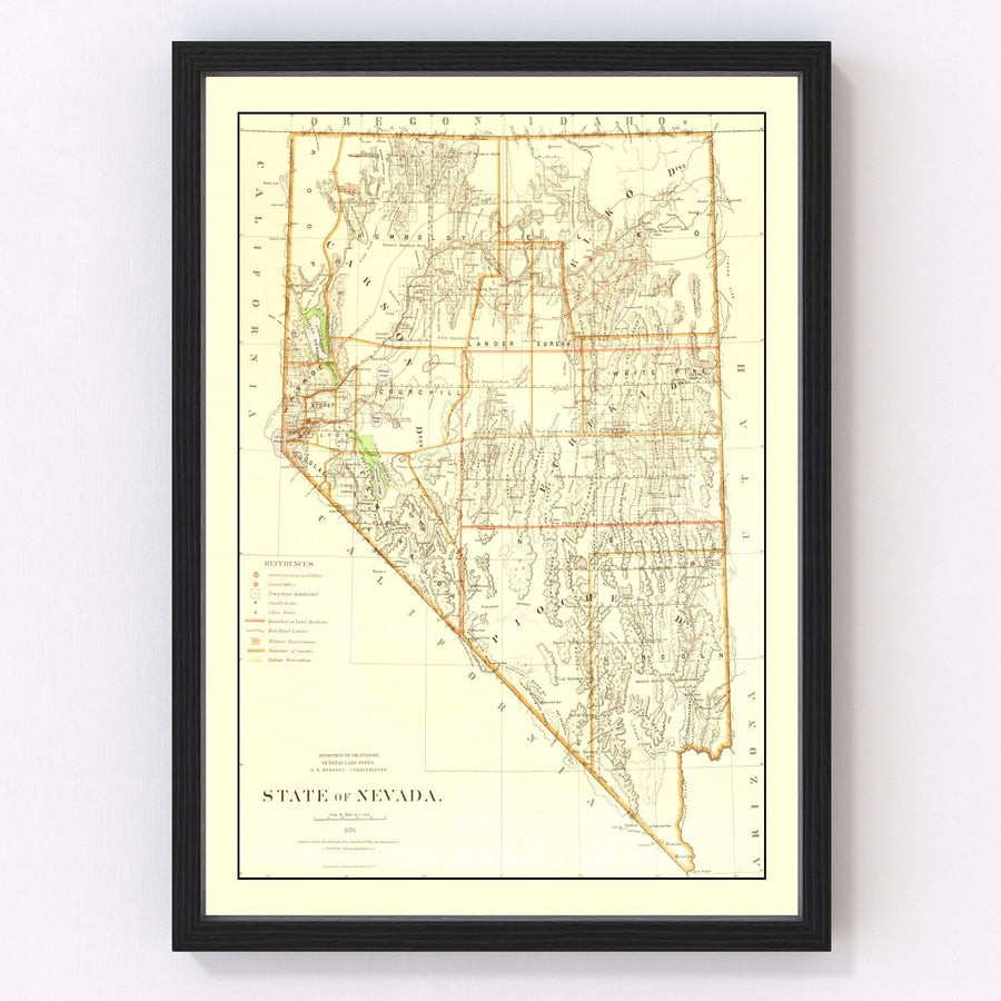 Vintage Map of Nevada 1876