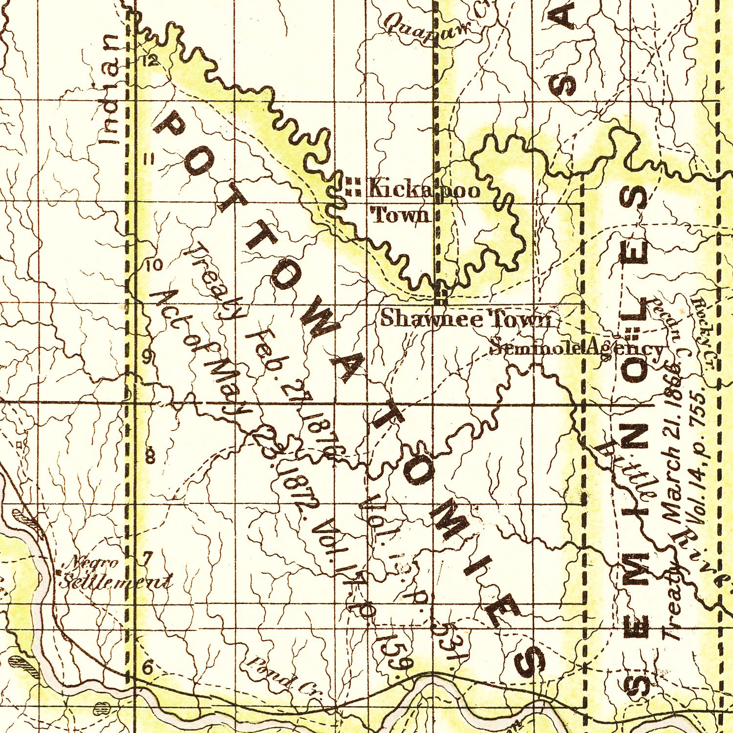 Restored historic details from the 1876 state map of County, Oklahoma