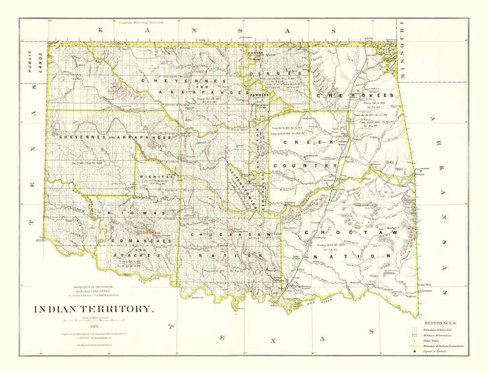 Vintage Map of Oklahoma 1876 print style example
