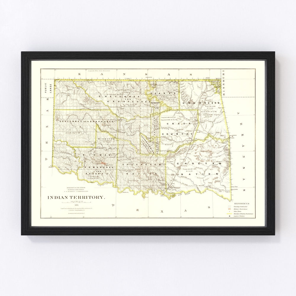 Oklahoma Vintage Map 1876