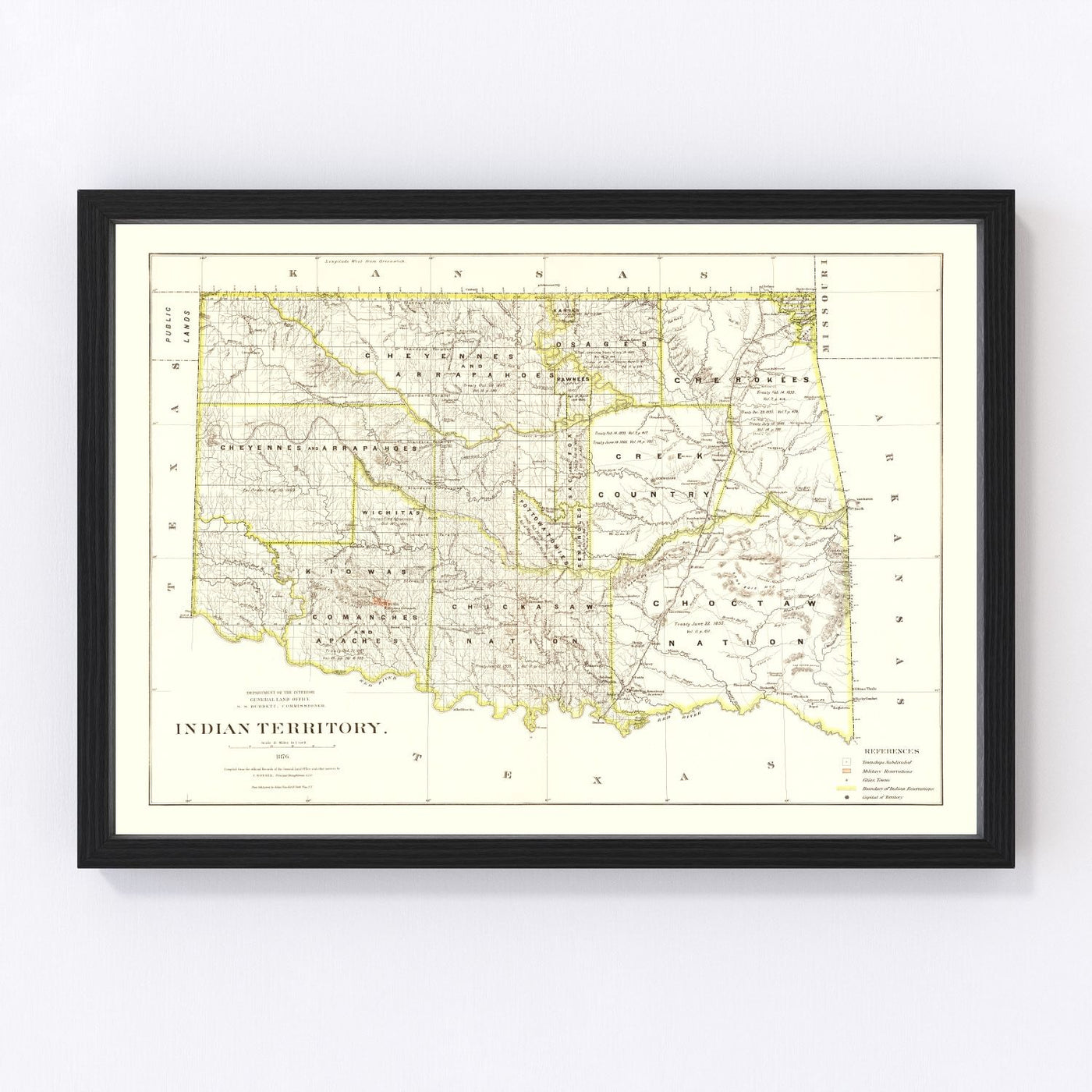 Oklahoma Vintage Map 1876