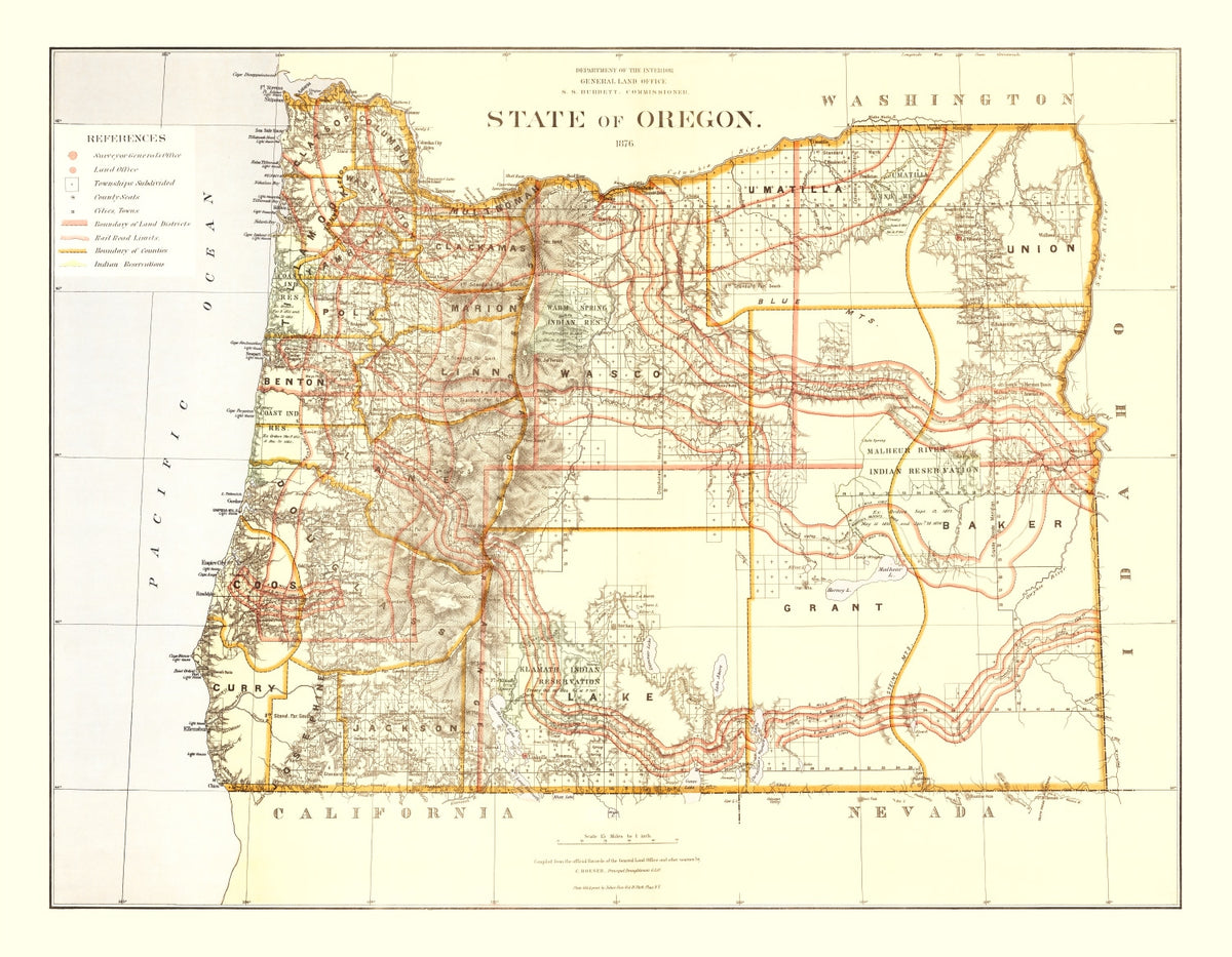 Preview of Vintage Map of Oregon 1876