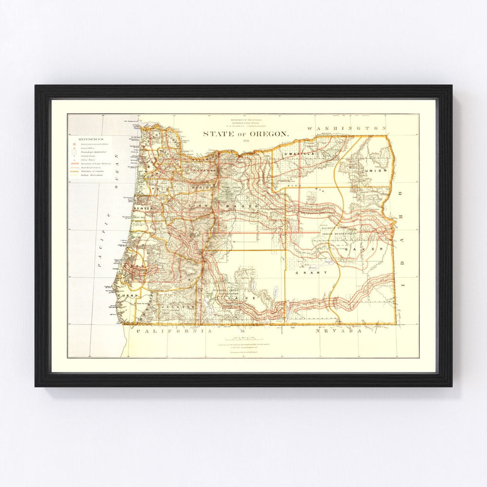 Oregon Vintage Map 1876